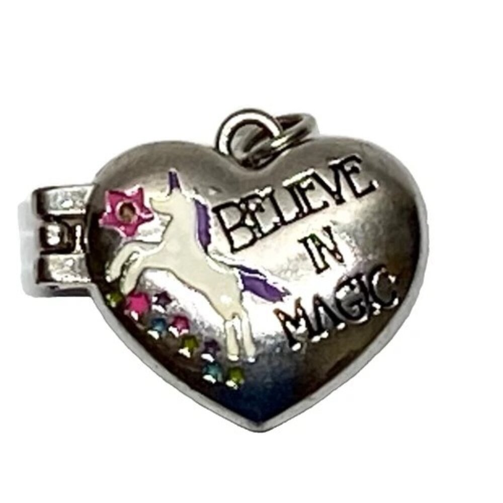 Heart Unicorn Locket Photo Pendant Believe In Magic Silver Tone Fashion Jewelry‎